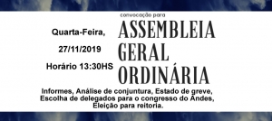 Convocação para Assembleia Geral Ordinária – Quarta-Feira, 27/11/2019, às 13h30
