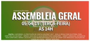 EDITAL DE CONVOCAÇÃO PARA ASSEMBLEIA GERAL ORDINÁRIA DA ADUFMAT- Ssind - 09/04/19, às 14h