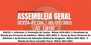 EDITAL DE CONVOCAÇÃO PARA ASSEMBLEIA GERAL ORDINÁRIA DA ADUFMAT- Ssind - 09/07/2021, às 13h30