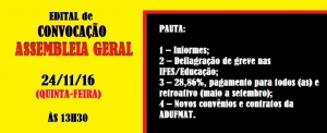 EDITAL DE CONVOCAÇÃO DE ASSEMBLEIA GERAL DA ADUFMAT- Ssind