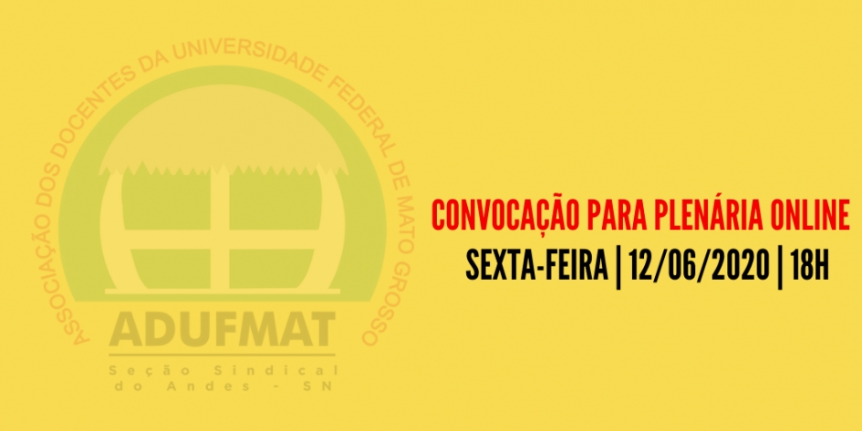 Convocação para Plenária online da Adufmat-Ssind - 12/06/2020, às 18h