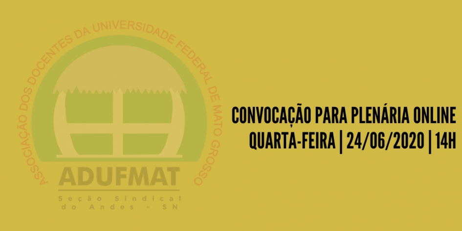 Convocação para Plenária Online da Adufmat-Ssind (quarta-feira, 24/06/2020, às 14h)