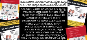 Solicitação de carona solidária para o Ato dessa quinta-feira, 30/05/19