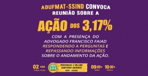 Reunião com advogado responsável pelo processo dos 3,17% nessa terça-feira, 02/08, às 9h