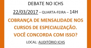 CONVITE PARA DEBATE: &quot;Cobrança de mensalidade nos cursos de especialização. Você concorda com isso?&quot;