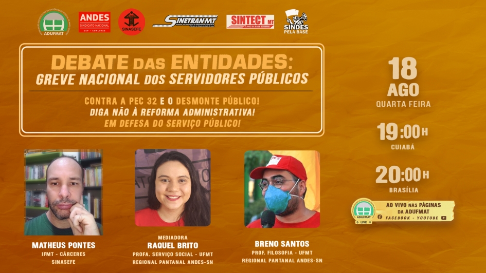 Live com sindicatos nessa quarta-feira, 18/08, às 19h, avalia Greve Nacional  dos Servidores contra a Reforma Administrativa