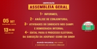 EDITAL DE CONVOCAÇÃO PARA ASSEMBLEIA GERAL EXTRAORDINÁRIA DA ADUFMAT- Ssind; segunda-feira, 05/09, às 13h30