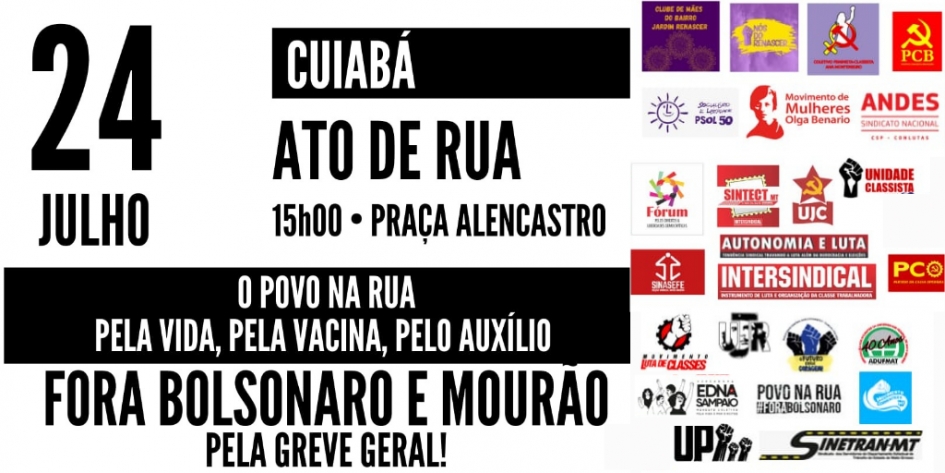24J: Ato em Cuiabá será às 15h, na Praça Alencastro