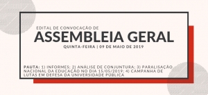 EDITAL DE CONVOCAÇÃO ASSEMBLEIA GERAL EXTRAORDINÁRIA DA ADUFMAT- Ssind - 09/05/19, às 13h30