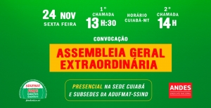 ATUALIZADO -  Edital de convocação de assembleia geral extraordinária - 24/11 (sexta-feira), às 13h30