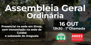Edital de convoca&ccedil;&atilde;o para Assembleia Geral da Adufmat-Ssind - 16/10/25 (quinta-feira), &agrave;s 13h30