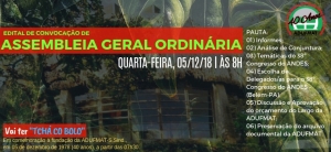 EDITAL DE CONVOCAÇÃO DE ASSEMBLEIA GERAL ORDINÁRIA DA ADUFMAT-Ssind - 05/12/18, (QUARTA-FEIRA), ÀS 8H