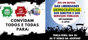 CONVITE: Ato em defesa das liberdades democráticas, dos direitos e dos serviços públicos: um chamado à luta, terça-feira, 23/10, às 17h