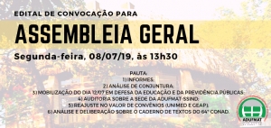 EDITAL DE CONVOCAÇÃO PARA ASSEMBLEIA GERAL ORDINÁRIA DA ADUFMAT- Ssind - 08/07/19 (segunda-feira), às 13h30